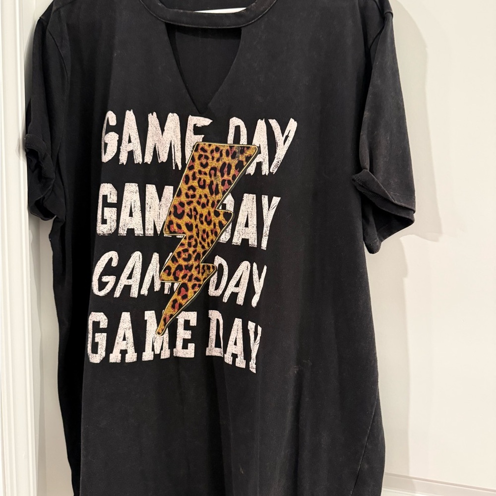 Maurices Black Game Day Tee with Leopard Lightning